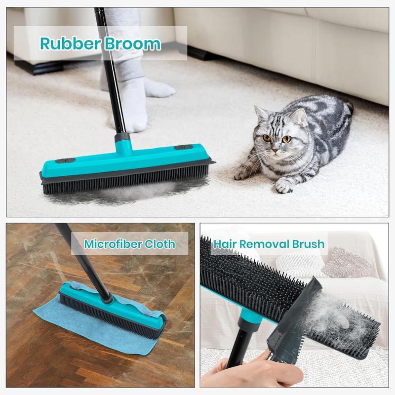 MAVRIZ Pet Hair Removal Broom Carpet Rake Rubber Broom with Squeegee Rug Rake to Fluff Carpet