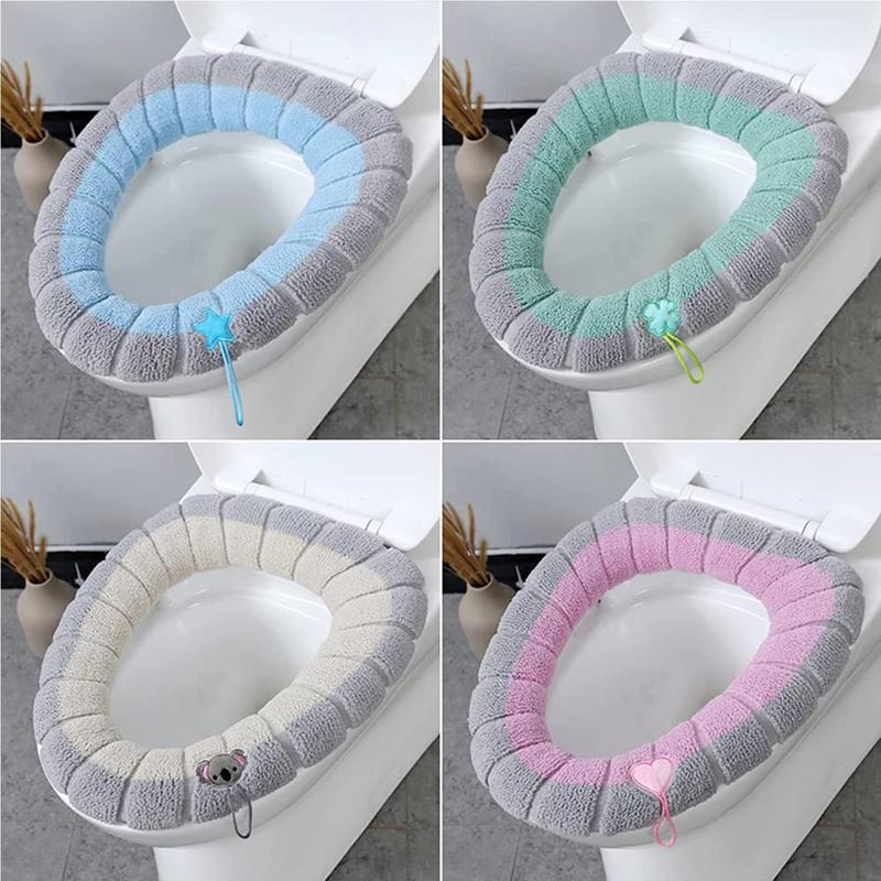 4 Pieces Toilet Cover Toilet Seat Cover Pads with Handle Toilet Lid Cover Cushion Thicker Bathroom Soft Toilet Seat Cover Soft Thicker Stretchable Washable Fits All Oval Toilet Seats