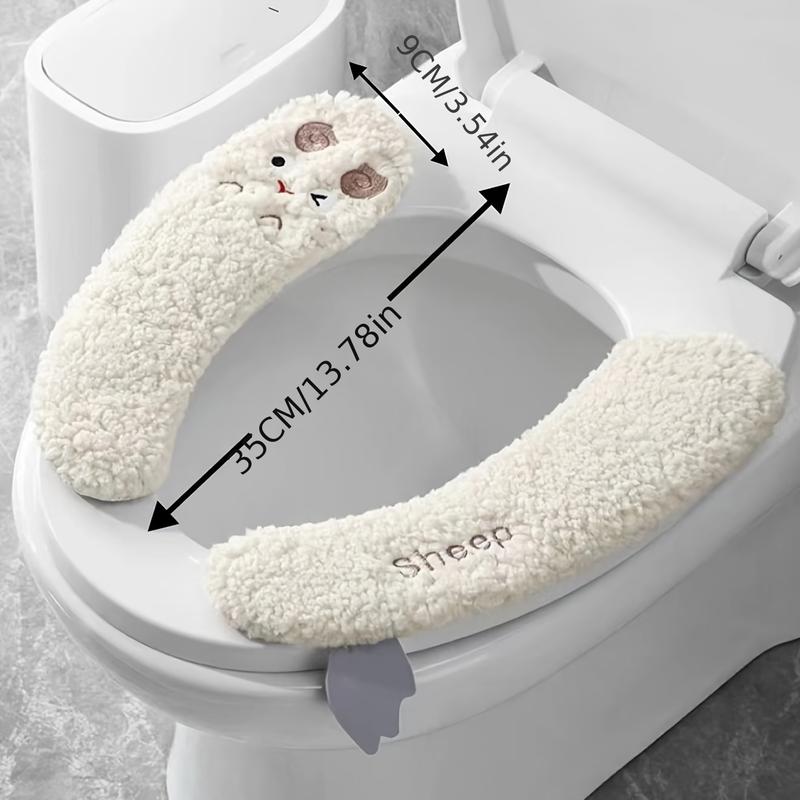 Plush Thickened Aseptic Toilet Seat Covers - 1 Pair, Adhesive, Warm & Soft for All Seasons, Hand-Washable Polyester