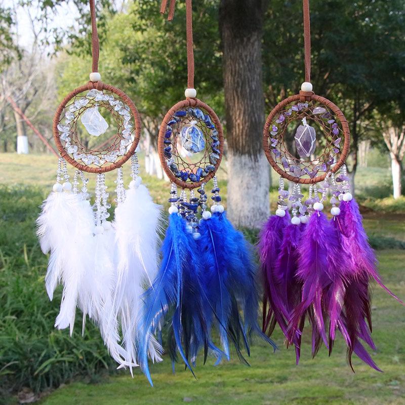 Natural Agate Dream Catchers 7 Chakra Crystal Gemstone Dream Catcher Tree Life Crystal Feather Dream Catchers Bedroom Hangings