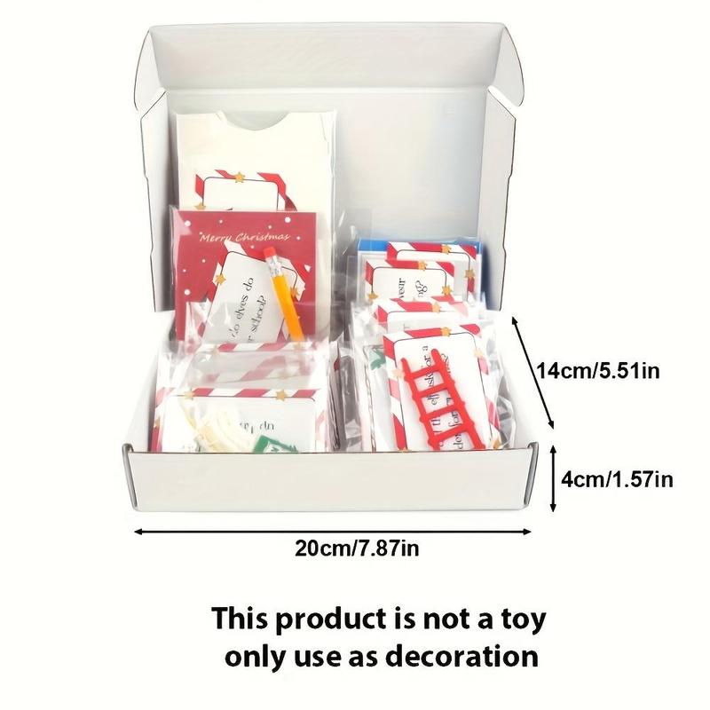 24 Days Of Elf Arrival Kit, 1 Box Christmas Countdown Kit with Jokes & Surprises, Festive Decor for Home Office