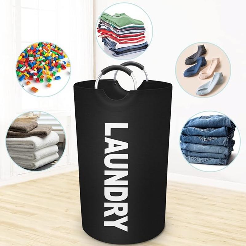 90L Large Laundry Basket, Laundry Hamper, Dirty Clothes Hamper for Laundry, Collapsible, Waterproof Laundry Baskets with Foam Protected Aluminum Handles for Laundry, Dorm, Family (Black)