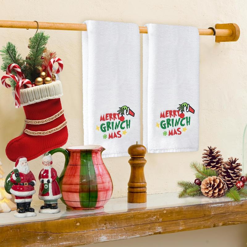 Christmas Hand Towels for Bathroom Set of 2, Christmas Bathroom Decor Embroidered Pattern, Christmas Hand Towels,  Cotton Soft Towels for Kitchen Bath 14x30 Inches Xmas