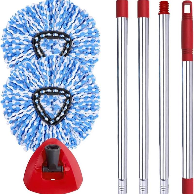 Spin Mop Set, Including 2 Counts Mop Head, 1 Count Triangle Mop Head Cover & 1 Count 30-50 Inch Mop Handle, Household Cleaning Tool