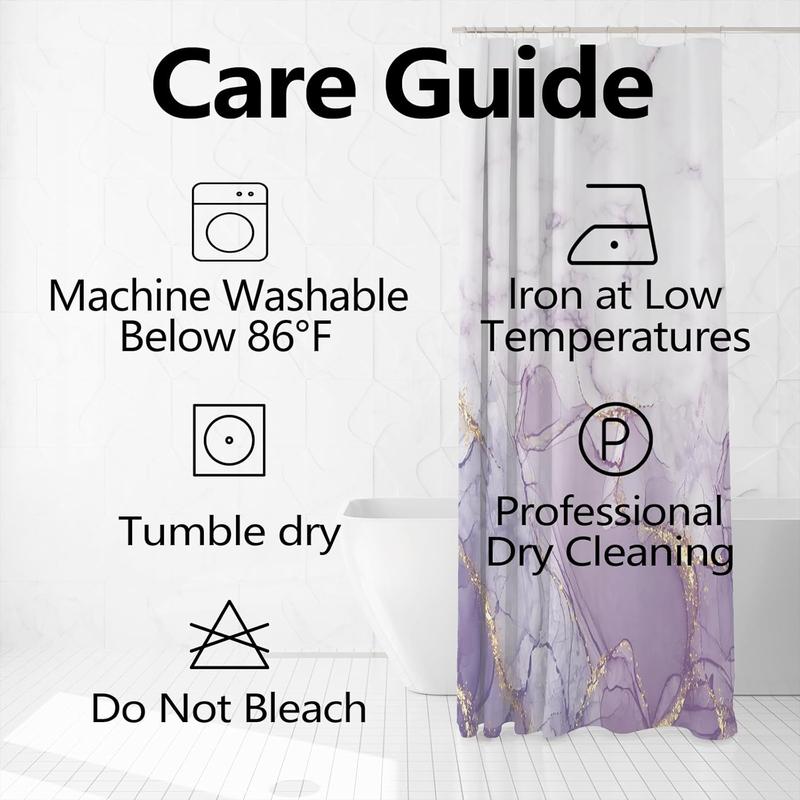 Purple Shower Curtain, Abstract Marble Shower Curtain for Bathroom Waterproof Fabric Shower Curtain Set with Hooks 72x72 inches