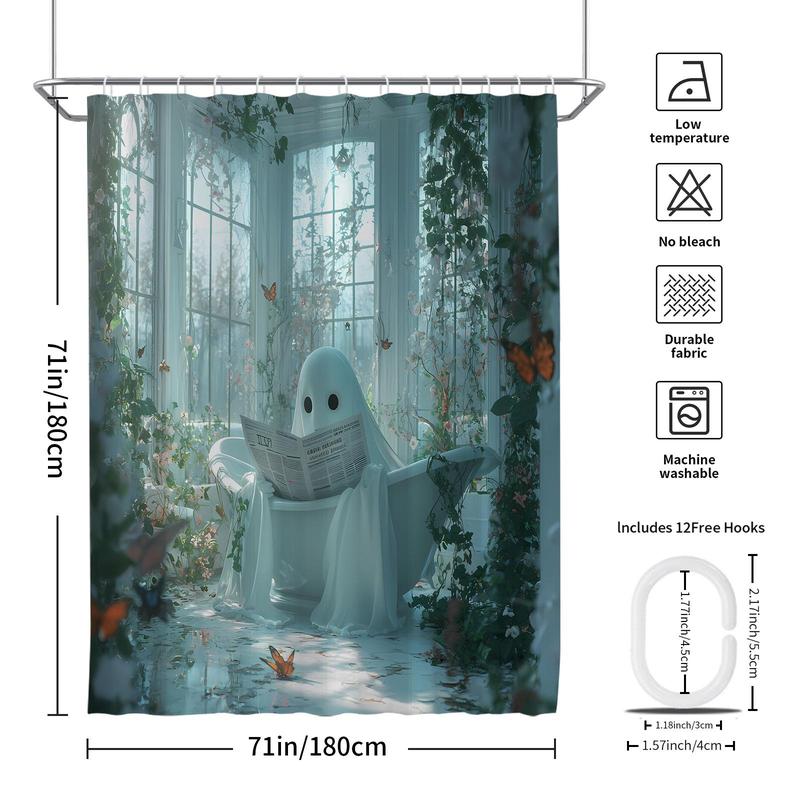 Ghost Pattern Shower Curtain, Waterproof Bathroom Curtain with 12pcs Hooks, Bathroom Decor for Home Hotel Dorm