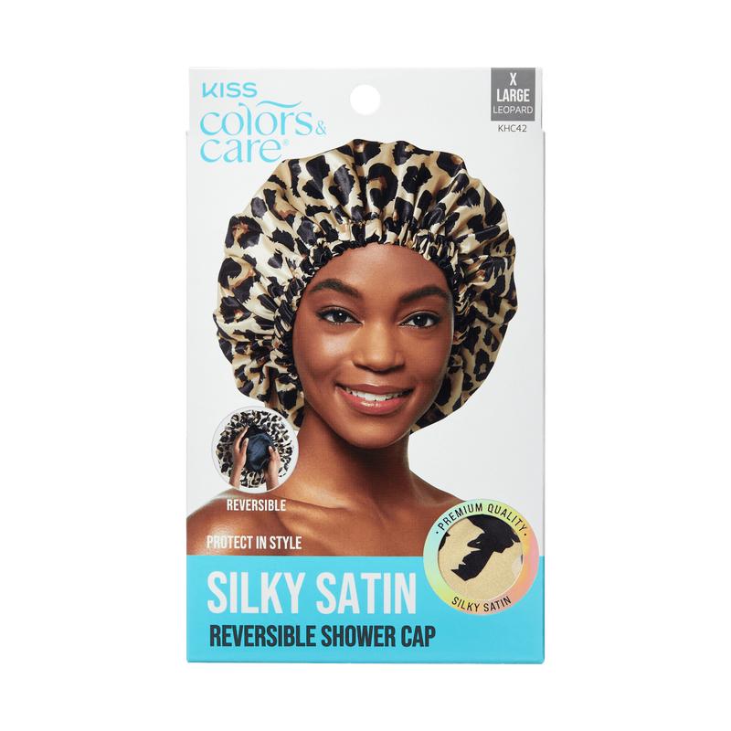 KISS Colors & Care Silky Satin Reversible Shower Cap - Leopard, X-Large