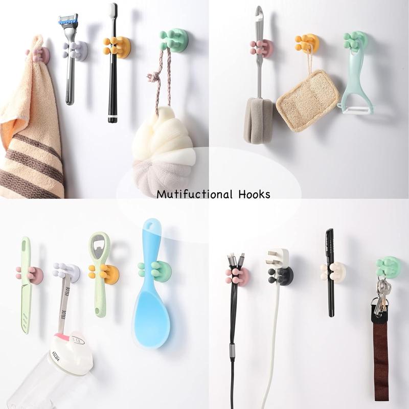 6 Cts Toothbrush Holders for Bathrooms - Self-Adhesive Wall Mount to Mirror for Clipping & Hanging Shower Razor Towel Plug Cable, Utility Hooks for Home Kitchen Office Dorm Room Essentials Hangable Organiser