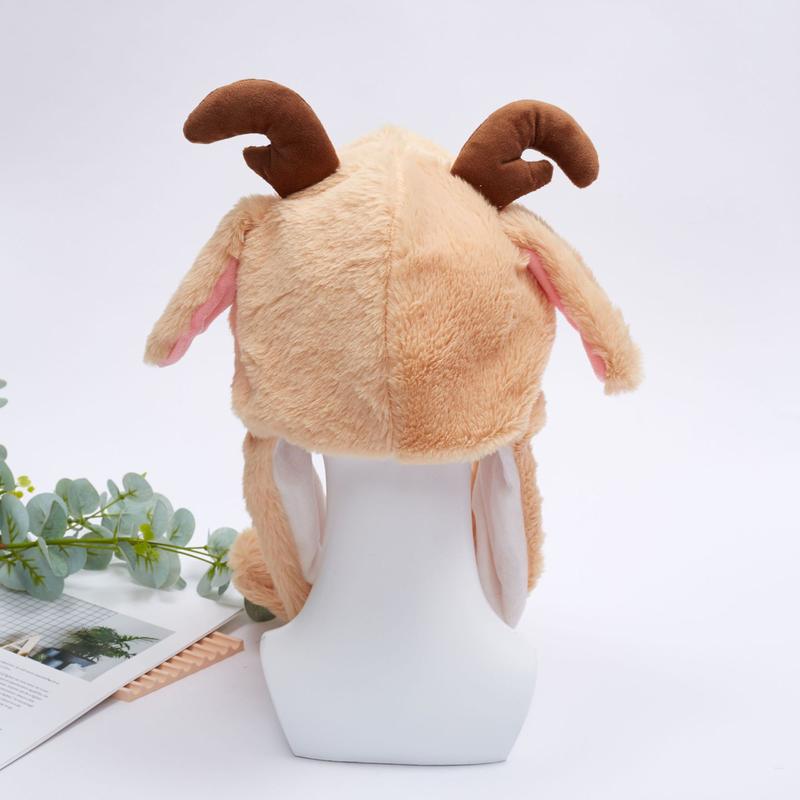 Cute Christmas Reindeer Hat with Moving Ears, Plush Flap Hat with Paw, Jumping Beating Hat for Boys Girls Gift