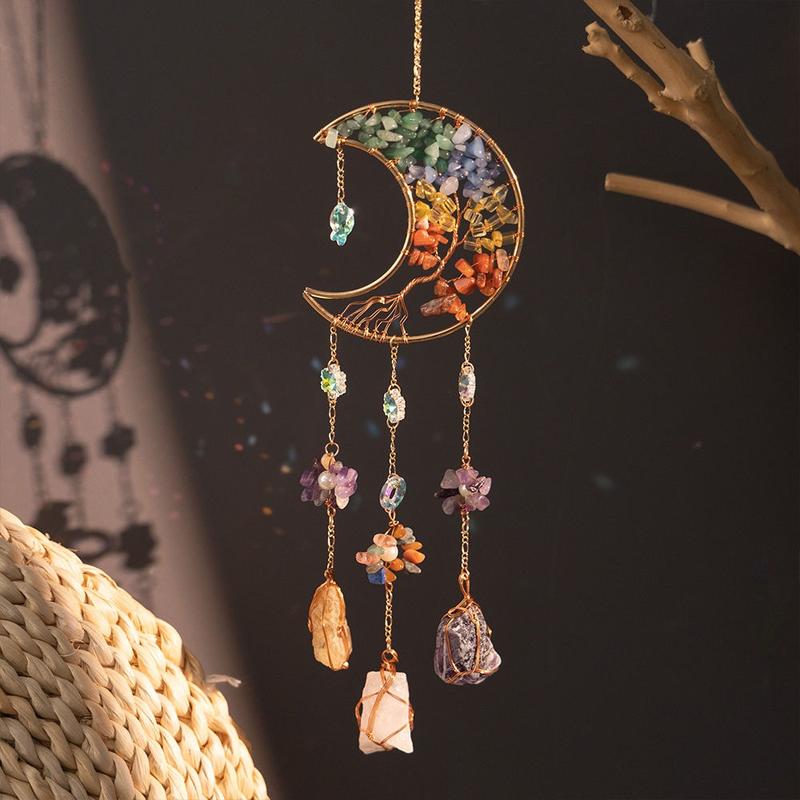 Sun Catcher Pendant Sunshine Rainbow Dreamcatcher Moon Style Wind Chimes Girl Room Gift Pendant, nature stone, back to school gift Decor Hanging Ornaments Hangable Decoration