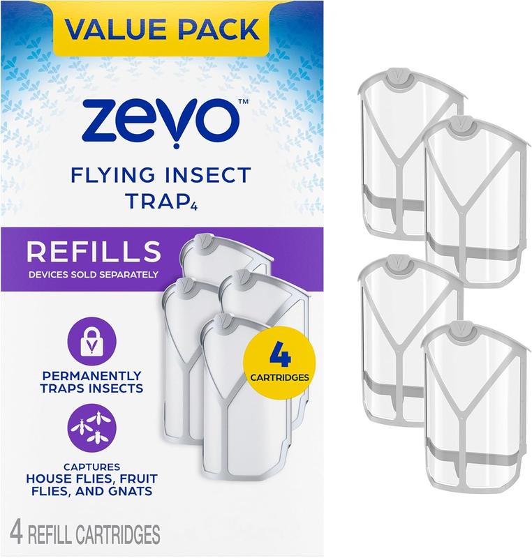 ZEVO Flying Insect Refills for Indoor Light Trap: 4 Light Trap Refill Cartridges Capture Fruit Flies, Gnats and Houseflies (4 Cartridges)