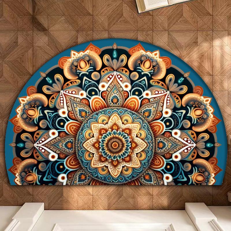 Boho Style Mandala Pattern Bathroom Mat, 1 Count Non-slip Soft Semicircle Floor Mat, Decorative Carpet for Home Living Room Bedroom Bathroom