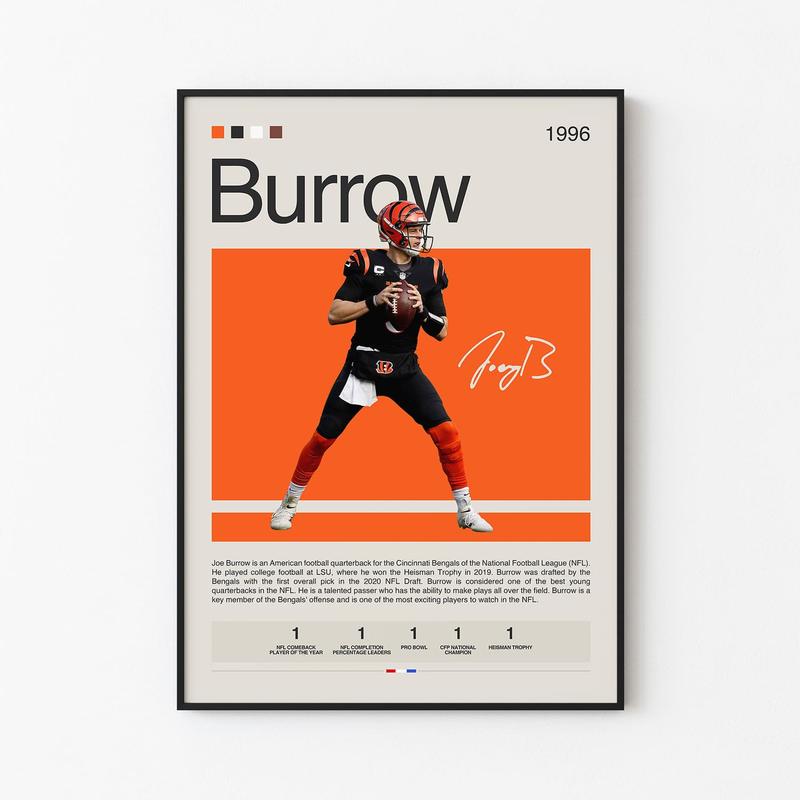 Burrow UNFRAMED Poster, Sports Poster, Football Poster Home Wall Hanging Decor