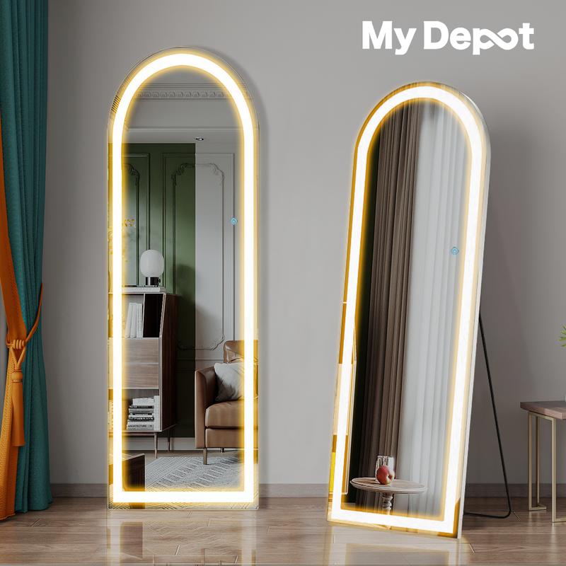 Mirror Full Length Standing with LED Lights, Lighted Floor Mirror, w Dimming & 3 Color Lighting, Wall Mirror Full Length Aluminum Alloy Thin Frame