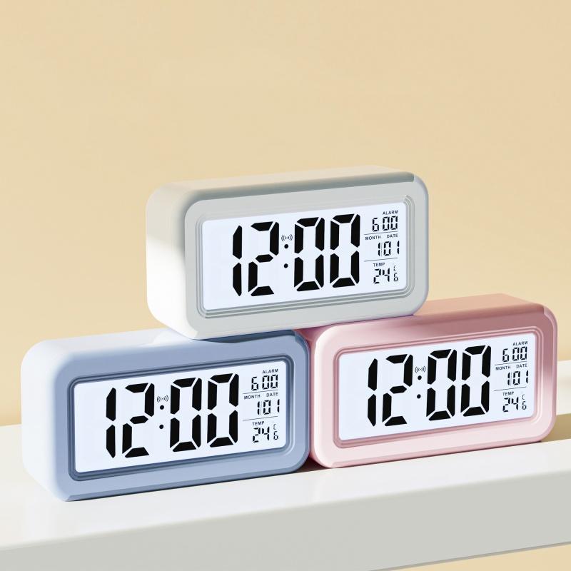 Simple Digital Alarm Clock without Battery, 1 Count LED Alarm Clock with Temperature & Date Display, Desktop Clock for Home Bedroom Office