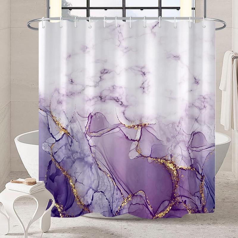 Purple Shower Curtain, Abstract Marble Shower Curtain for Bathroom Waterproof Fabric Shower Curtain Set with Hooks 72x72 inches