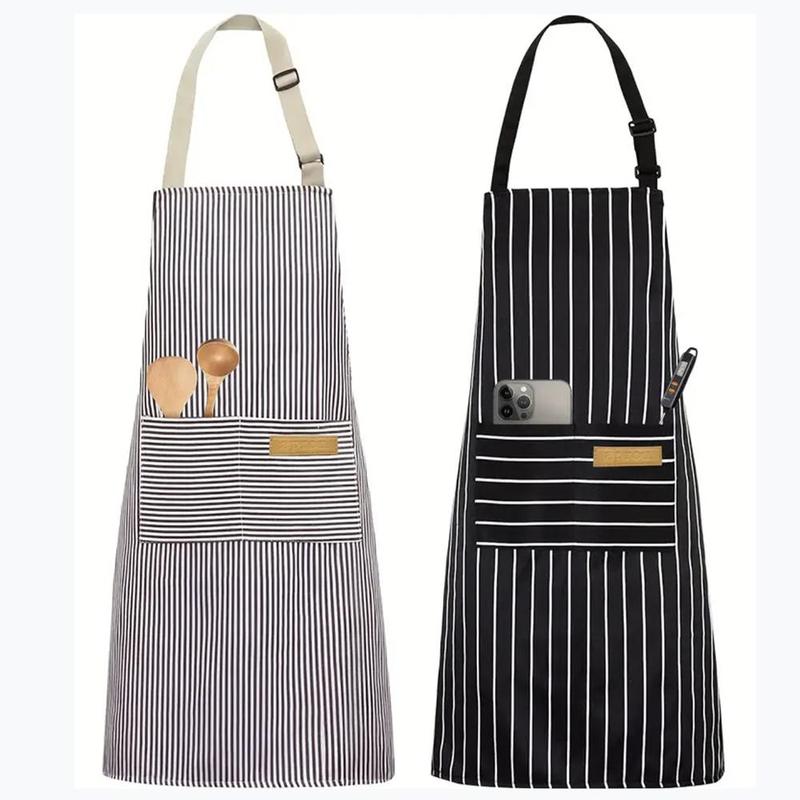 Striped Pattern Apron, 2 Counts Adjustable Kitchen Cooking Apron, Soft Cook Apron with Pocket, Kitchen Accessories