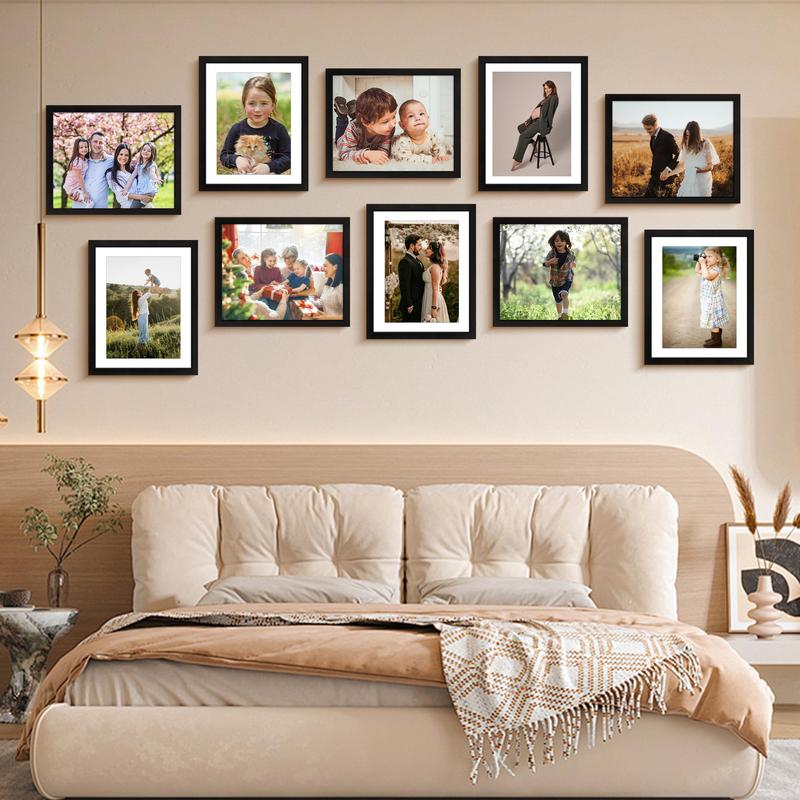 8x10 Picture Frame Set of 2, Photo Frame with HD Plexiglass, Display Pictures 5x7 with Mat or 8x10 Without Mat Multi Picture Frames Collage for Tabletop or Wall Display, Black