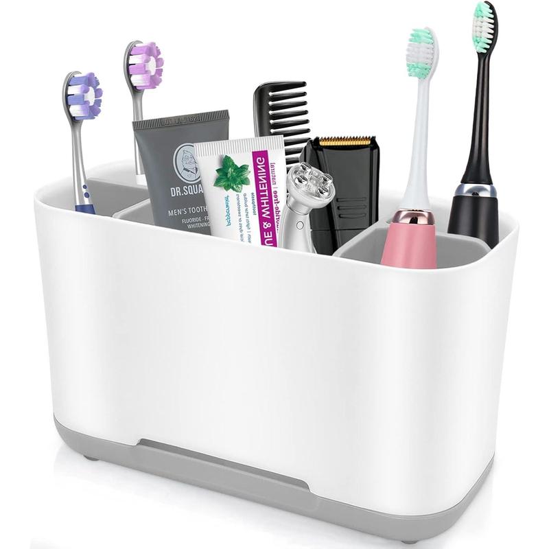 Toothbrush Holder with Anti-Slip,Plastic Detachable for Easy Cleaning Multi-Functional Storage,Large Electric Toothbrush and Toothpaste Organizer Caddy for Bathroom Vanity,Sink,Countertop (Grey)