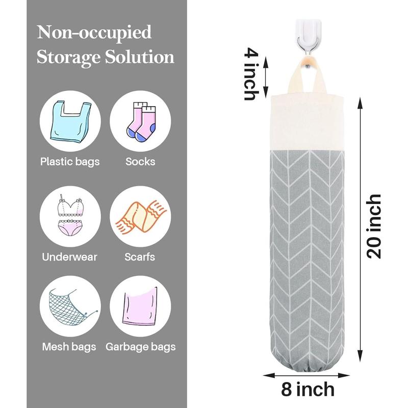 Plastic Bag Holder, Canvas Grocery Bag Holder Dispenser, Wall Mount Shopping Trash Bag Storage Organizer for Home Kitchen