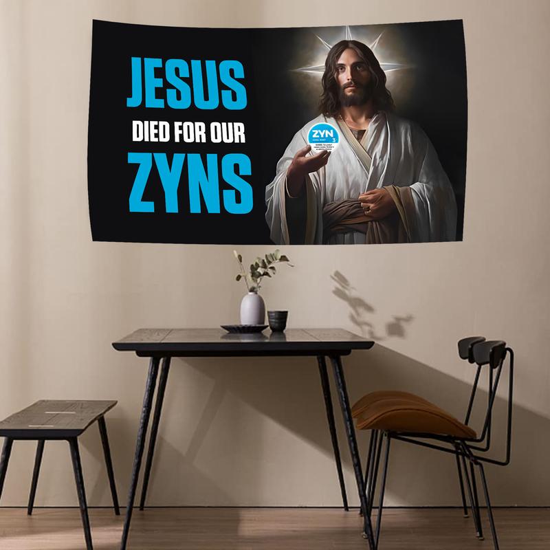 Zyn Jesus Flag Banner 3x5ft Funny Poster Durable Cave Wall Flag with Brass Grommet for College Dorm Decor, Outdoor, Party Wall Decor Hanging Flag