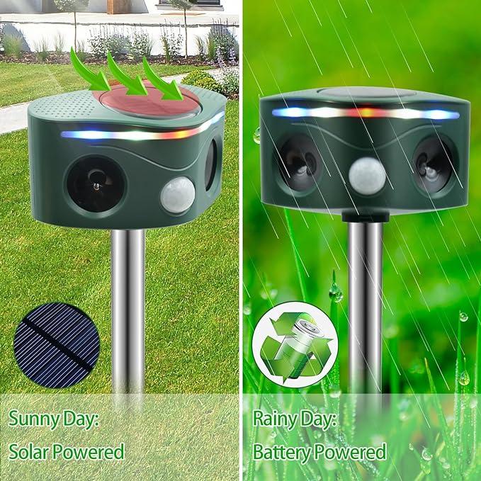 Ultrasonic Solar Animal Repeller Outdoor with Motion Sensor, Deer Dog Squirrel Skunk Cat Repellent Devices