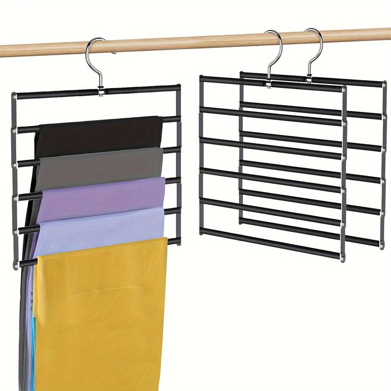 Stainless Steel Pants Hanger, 1 2 3 Counts Multi Layer Space Saving Foldable Pants Rack, Clothes Hanger for Jeans, Leggings, Trousers, Casual Pants