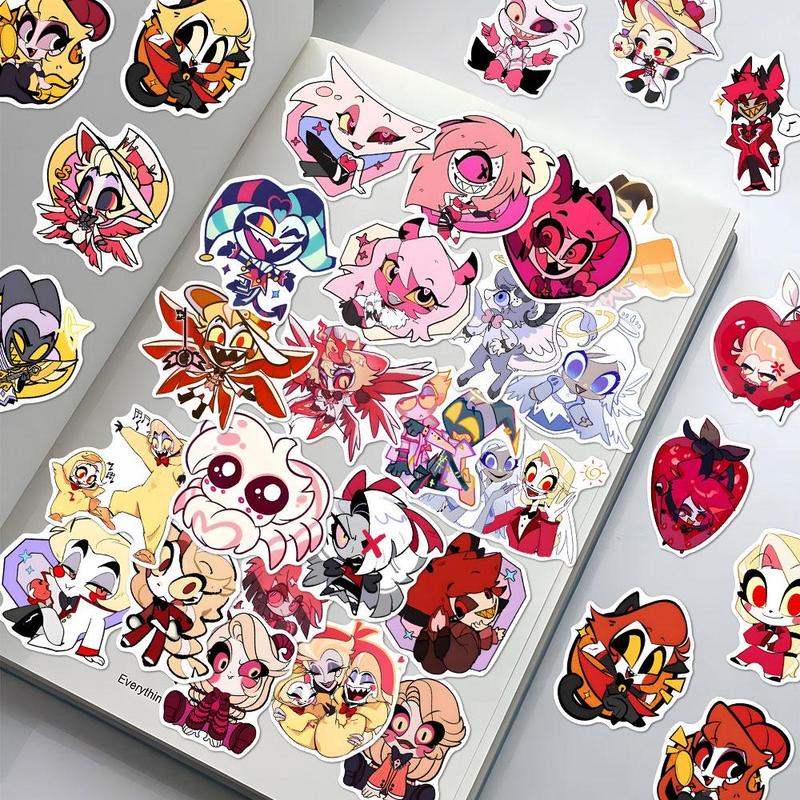 Hazbin Hotel Character Pattern Sticker, 58pcs set Waterproof Self Adhesive Decor Sticker for Gift Greeting Card Water Bottle Laptop Phone Case