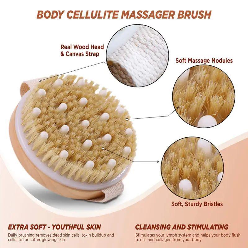 Round Wooden Body Brush, Massage Brush for Exfoliating, Body Scrubber, Bath Brush for Women & Men