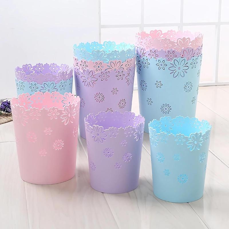 Mini Wastebasket Purple Trash Can Garbage can for Bedroom Wastebasket Hollow Flower Shape Plastic Lidless Wastepaper Baskets Trash Can Bedroom Small Trash Can Kitchen Round Kitchen Round Bin Bin