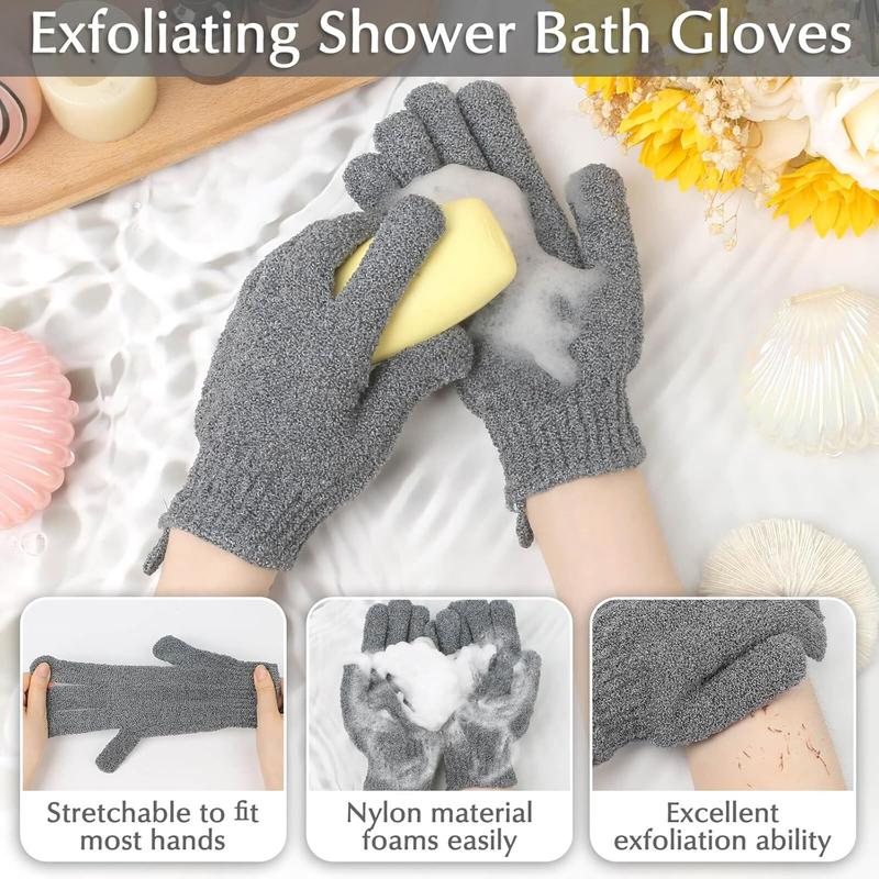 Exfoliating Back Scrubber Bath Gloves Set, Exfoliating Shower Towel with Shower Gloves for Body Scrub, Back Cleaner Wash Gloves to Remove Dead Skin Accessories Hanging Washable