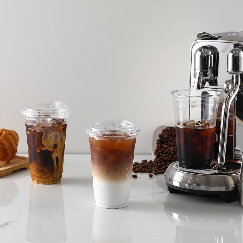 100 Sets, 20 oz Crystal Clear Plastic Cups With Sip Lids, Disposable Cups With Sip Through Lids for Iced Coffee, Smoothie, Milkshake, Cold Drinks