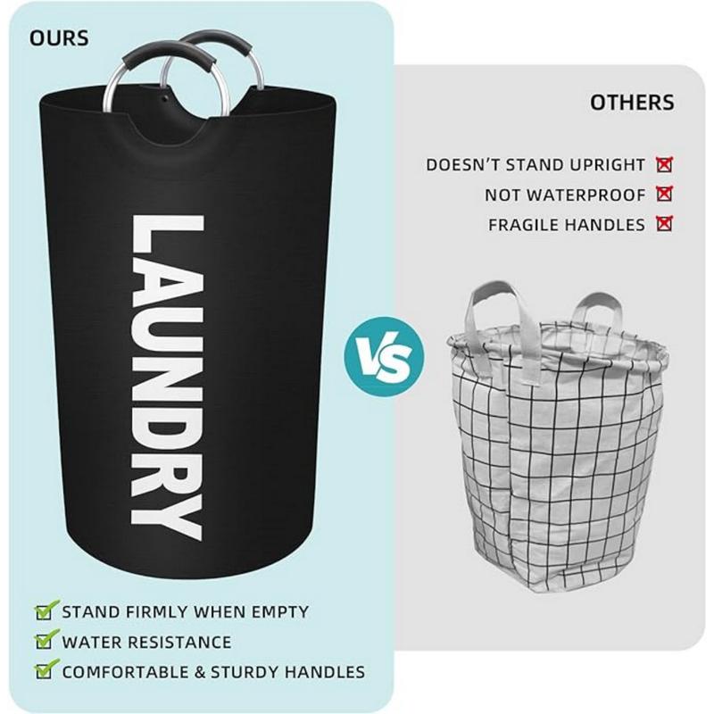 90L Large Laundry Basket, Laundry Hamper, Dirty Clothes Hamper for Laundry, Collapsible, Waterproof Laundry Baskets with Foam Protected Aluminum Handles for Laundry, Dorm, Family (Black)