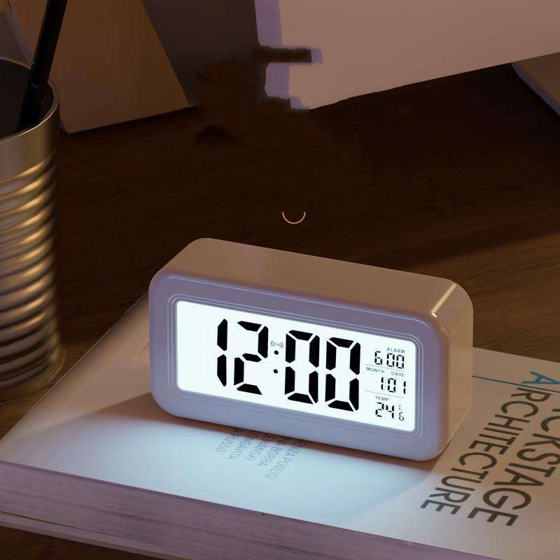 Simple Digital Alarm Clock without Battery, 1 Count LED Alarm Clock with Temperature & Date Display, Desktop Clock for Home Bedroom Office