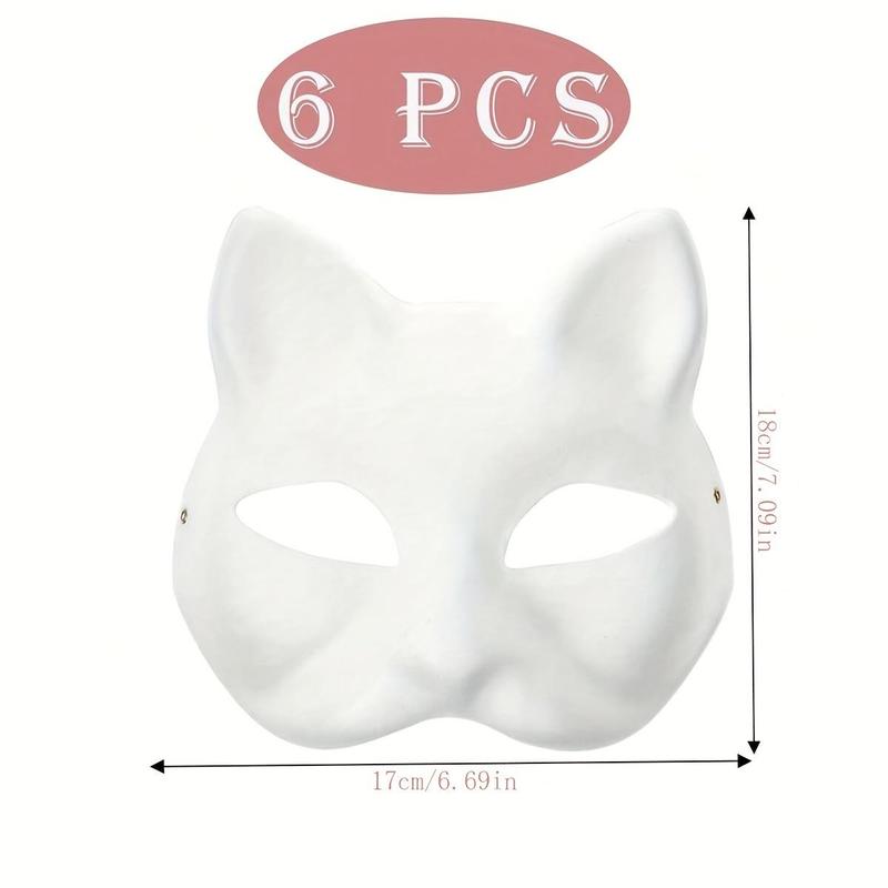 Cute Cat Design Mask, 6pcs Blank Mask for DIY, Hand Painted Personality Mask, Party Supplies for Role Playing Party, Festival, Cosplay, Cute Girly Accessories