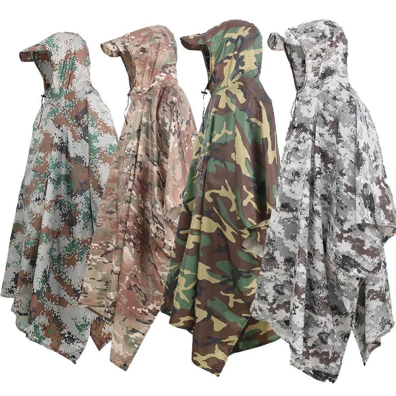 Camouflage Pattern Raincoat, 1 Count Portable Waterproof Raincoat, Outdoor Hiking Climbing Camping Raincoat, Multifunctional Cape Raincoat