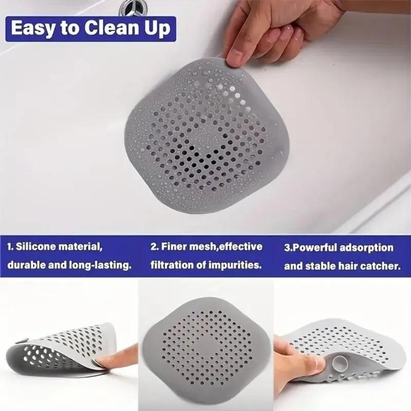 Square Drain Hair Catcher, 2 4 Counts Anti-blocking Sink Strainer, Bathtub Shower Floor Silicone Stopper Cover, Kitchen Accessories