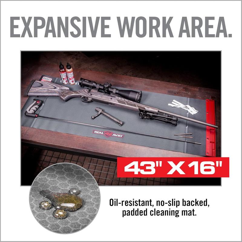 Universal Smart Mat - 43x16”, Large Gun Cleaning Mat With Integrated Red Parts Tray, Gun Oil Resistant, Non-Slip, Padded Cleaning Mat, Great Rifle Cleaning Mat for Gun Cleaning Kits,charcoal