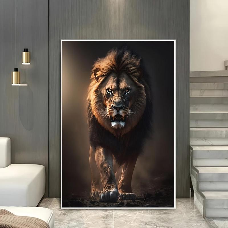 Modern Abstract Lion Canvas Wall Art Poster 31.49x47.24 inches - Majestic Angry Lion Print for Living Room Decor, Portrait Orientation, Frameless Indoor Canvas Artwork