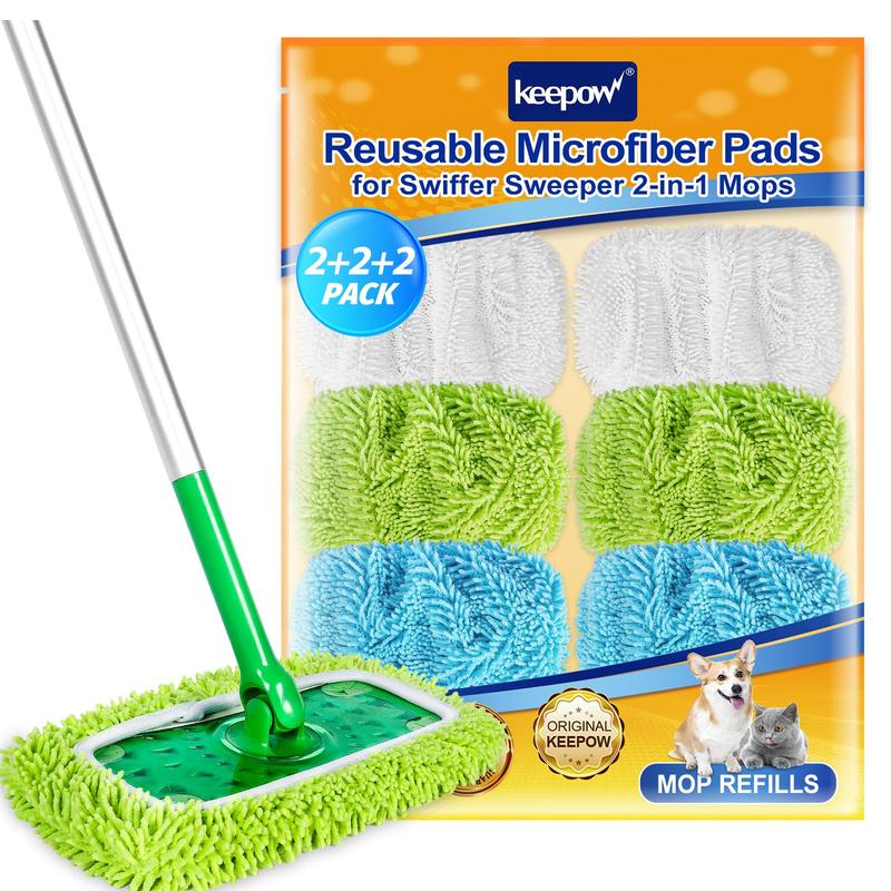 KEEPOW Reusable Microfiber Mop Pads for All 10 Inches Flat Mop 6 Pack (Mop is Not Included)