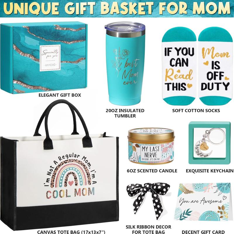 Mom Gifts Christmas Gifts for Mom from Daughter Son kids, Birthday Gifts Basket for Mom Women Mother-in-Law Mom Christmas Gifts, New Mom Gifts for Wife from Husband with Canvas Tote Bag Tumbler