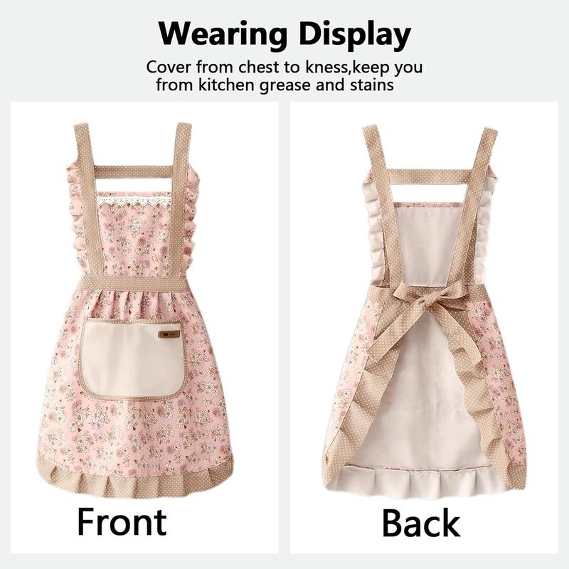 3 Pieces Aprons for Women with Pockets, Floral Kitchen Cooking Aprons,Waterproof Resistant Cotton Apron with Adjustable Strap and Front Pocket for  Kitchen,Cooking,Painting,Baking,Server,Barber