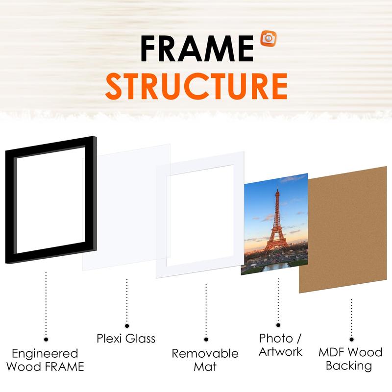 8x10 Picture Frame Set of 2, Photo Frame with HD Plexiglass, Display Pictures 5x7 with Mat or 8x10 Without Mat Multi Picture Frames Collage for Tabletop or Wall Display, Black