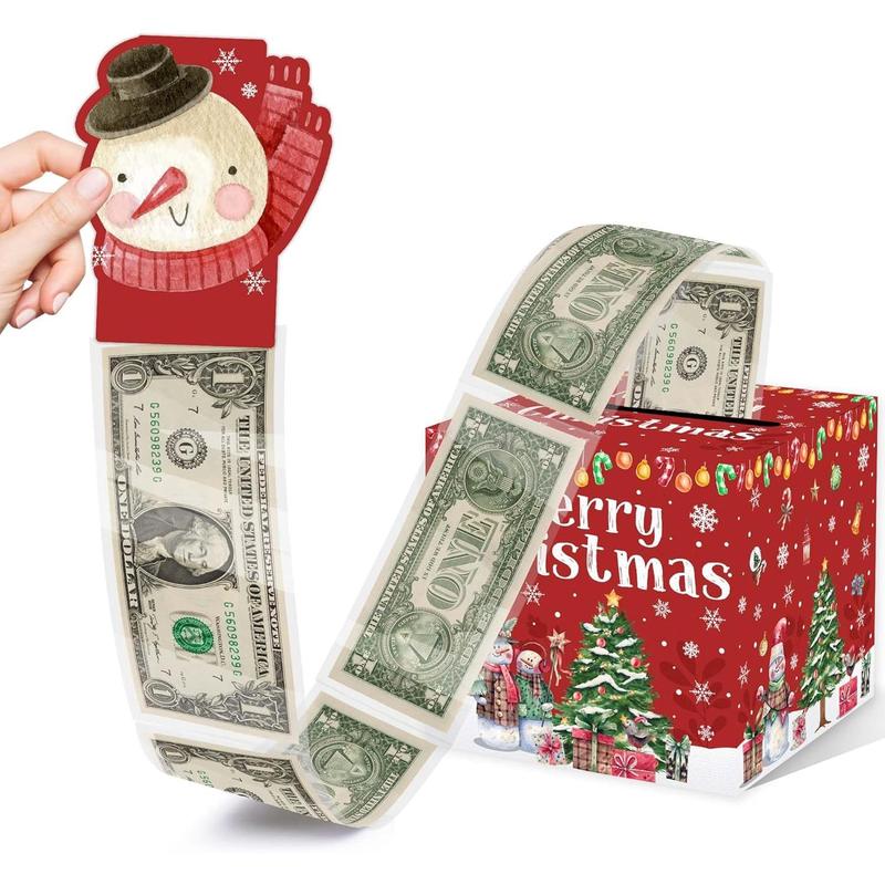 Christmas Party Gifts, Christmas Money Box for Cash Pull, Christmas Money Pull Box with Snowman Card and Transparent Bags, Christmas Money Pull Box, Christmas Money Pull Box for Kids Adults