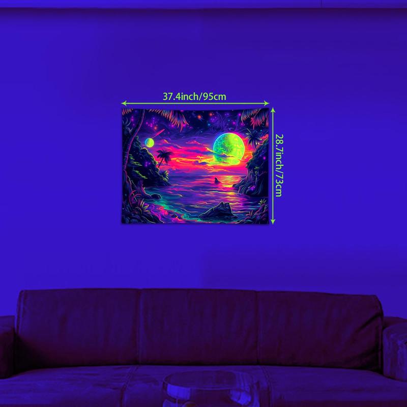 UV Reactive Tapestry, Fantasy Space Planet Landscape Tapestry, Neon Light Effect Fluorescent Tapestry, Bedroom Living Room Home Decoration