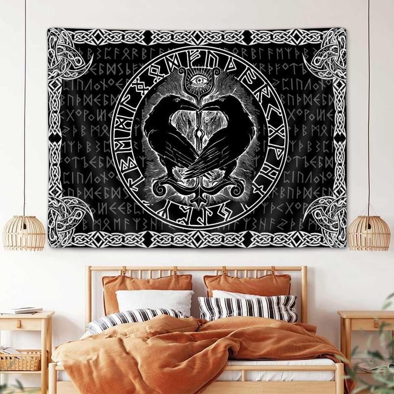 Viking Raven Decor Tapestry, Retro Viking Norse Greek Mythology Celtic Tapestry Wall Hanging for Men Bedroom, Vintage Renaissance Gothic Tapestries Poster Blanket Dorm Home Decor (60X40)