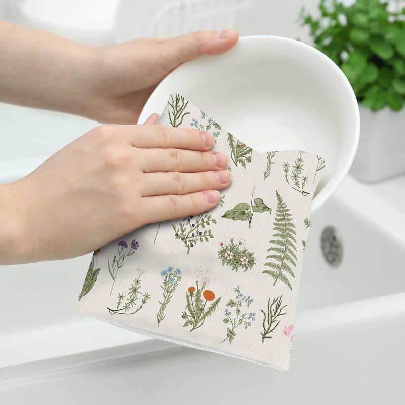 Leaf Pattern Kitchen Towel, 2pcs set Soft Absorbent Hand Towel, Household Cleaning Towel for Home Kitchen Bathroom