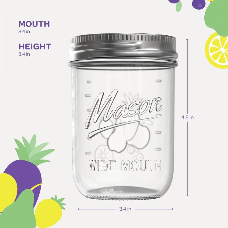 Wide Mouth Mason Jars 16oZ [5 Pack] With mason jar lids andBands, mason jars 16 oz - ForCanning, Fermenting, Picking - JarDécor-Microwave Freeze DishwasherSafe. Bottles Glass