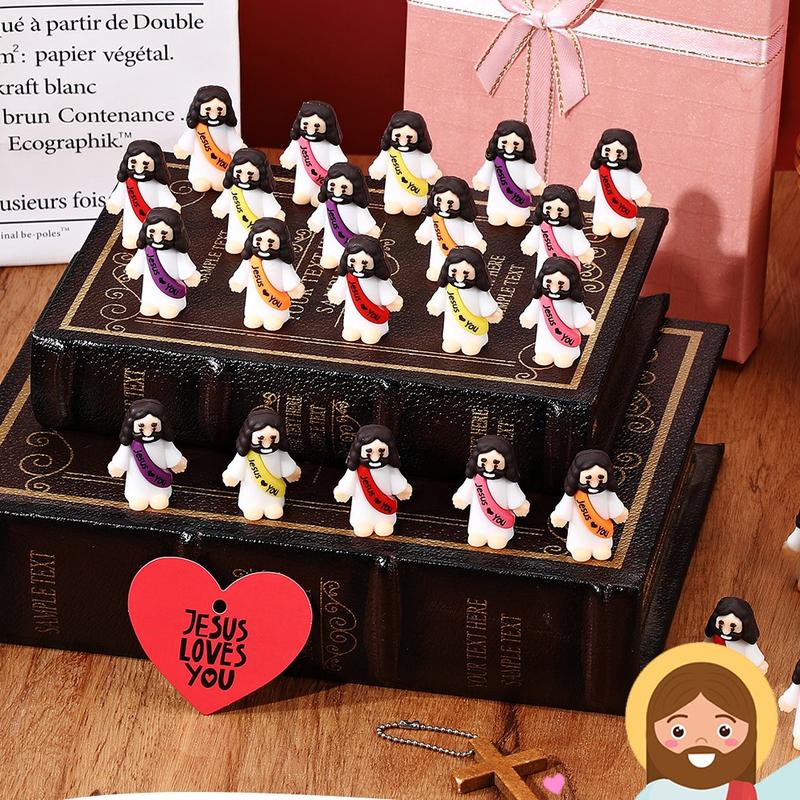 Mini Jesus Figures 25 Pcs Mini Jesus Statue with Slogan Jesus love You Little Jesus Figures, Jesus Mini Statue, Cute Jesus Ornament, Religious Christmas Christian Baptism Gifts, Creative Gift for Family Friend