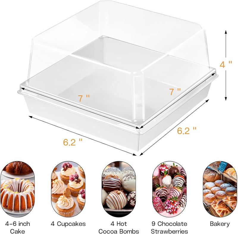 7 x 7 x 4 Inches Paper Cake Boxes with Clear Lids, 20 Pack Disposable Bakery Boxes Square  Containers for 4-6 Inch Bundt Cake, Pie, Dessert, Cupcake, Charcuterie, Cocoa Bomb (White)